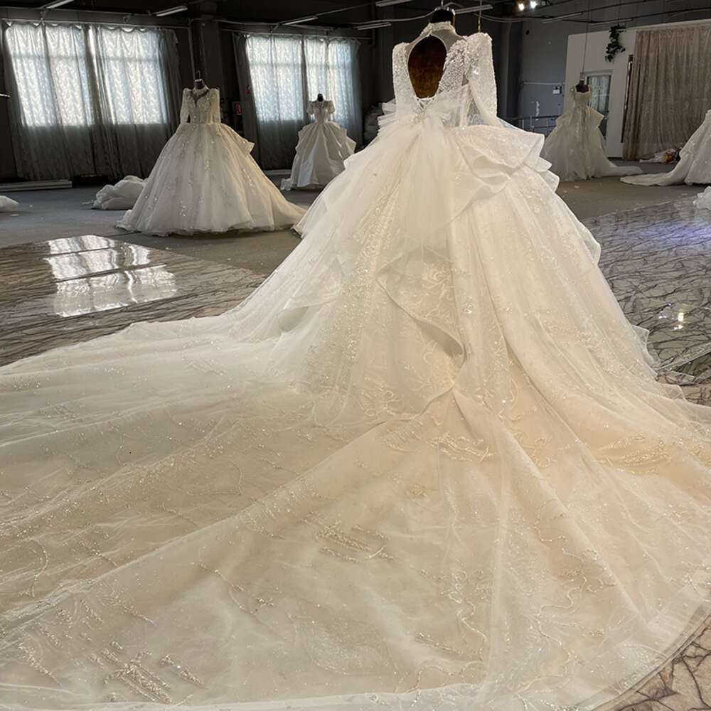 Modern Wedding Dresses Women Organza High Neck Full SleeveWedding Gown For Bride 2022 Sequined Ruched MN107 Vestido De Novia