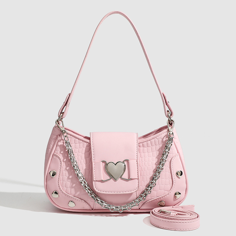 Women's Underarm Bag High Quality Mini Underarm Bag with Zipper Single Shoulder Crossbody Bag Multi Color Chain Love Leather Women's Bag Sui