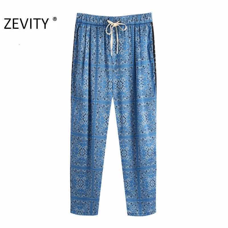 ZEVITY Women vintage patchwork totem flower print harem pants chic bow tie Trousers female pantalones mujer retro pants P952 210603