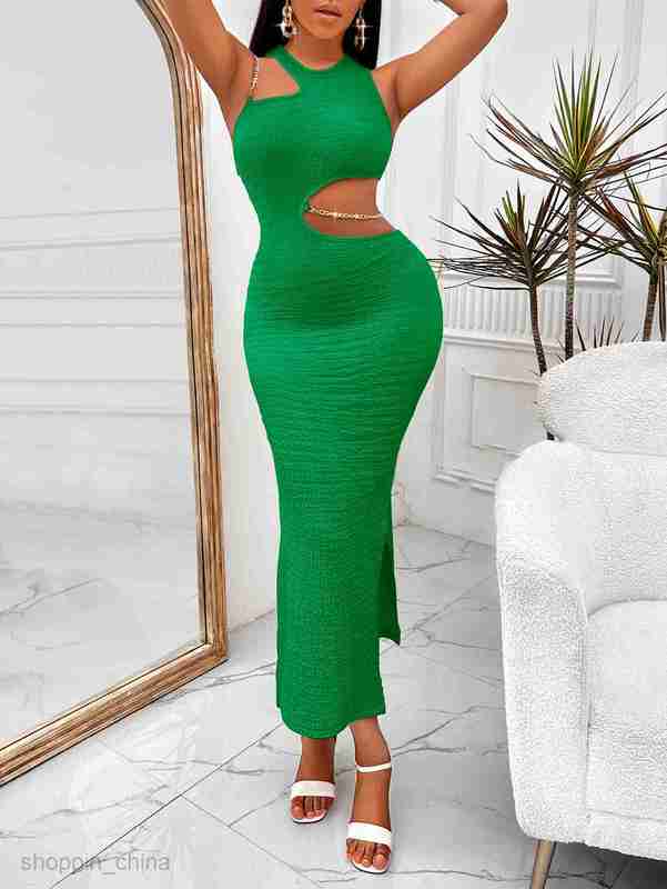 Basic Casual Women Dresses Ernie Summer Solid Color Casual Women's New Round Neck Shoulder Slim Sexy Dress