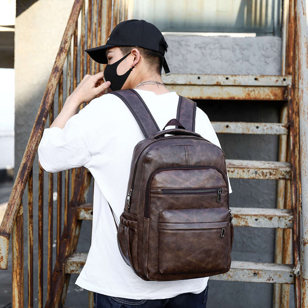 Quality High USB Charging Backpack Men PU Leather Bagpack Large Laptop Backpacks Male Mochilas Schoolbag For Teenagers Boys H6.14#42 s c35ad
