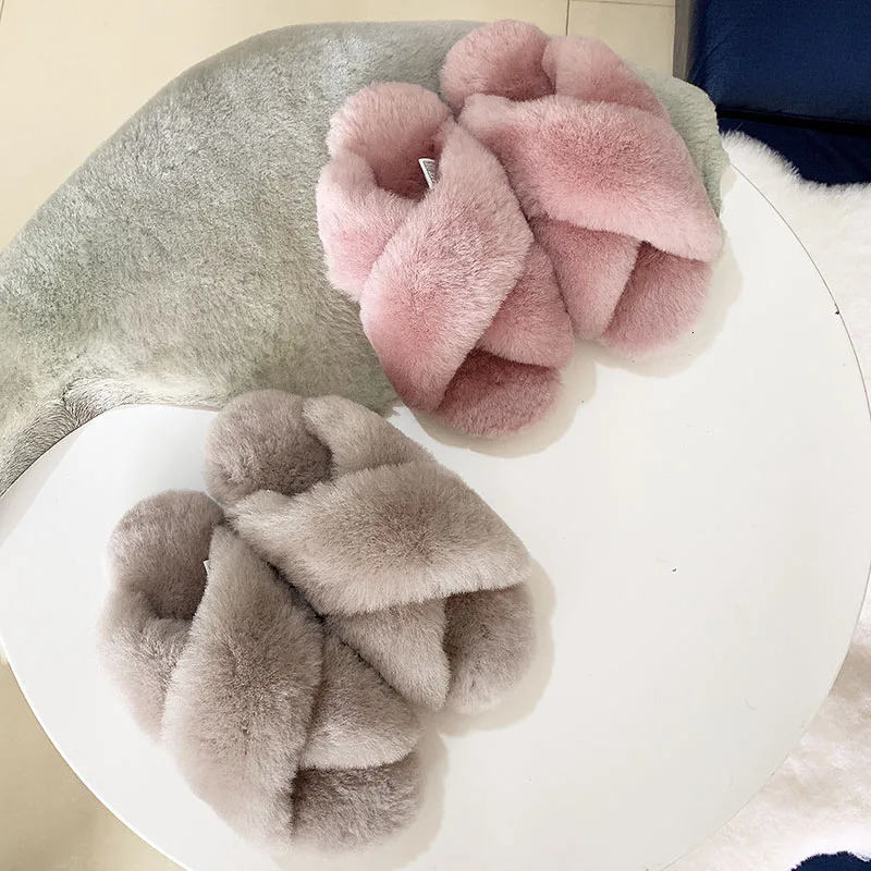 High quality natural wool slippers fashionable winter womens indoor slippers warm sheepskin home slippers womens casual home shoes 240612