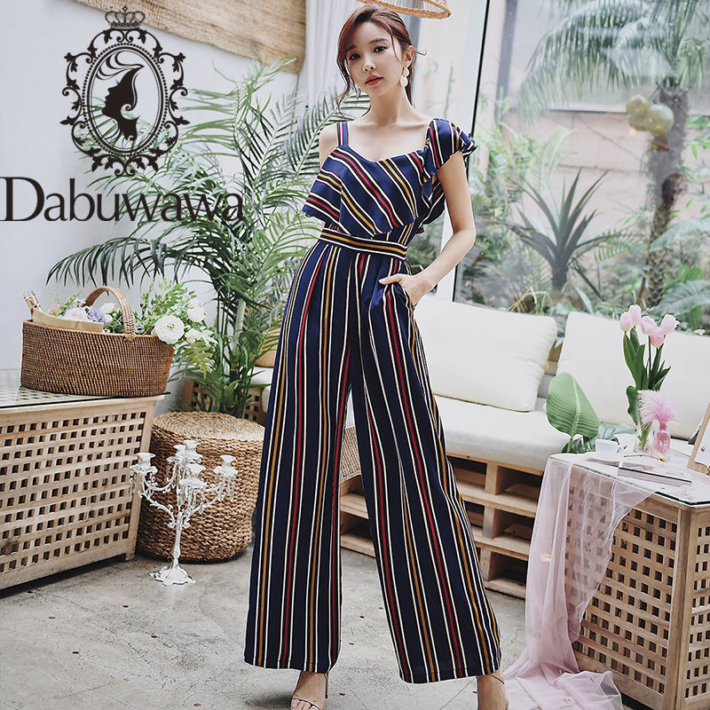 Dabuwawa Glamorous Strap Shoulder Wide Leg Jumpsuit Women Elegant Striped Jumpsuits Female Sleeveless High Waist DO1BJP009 210520