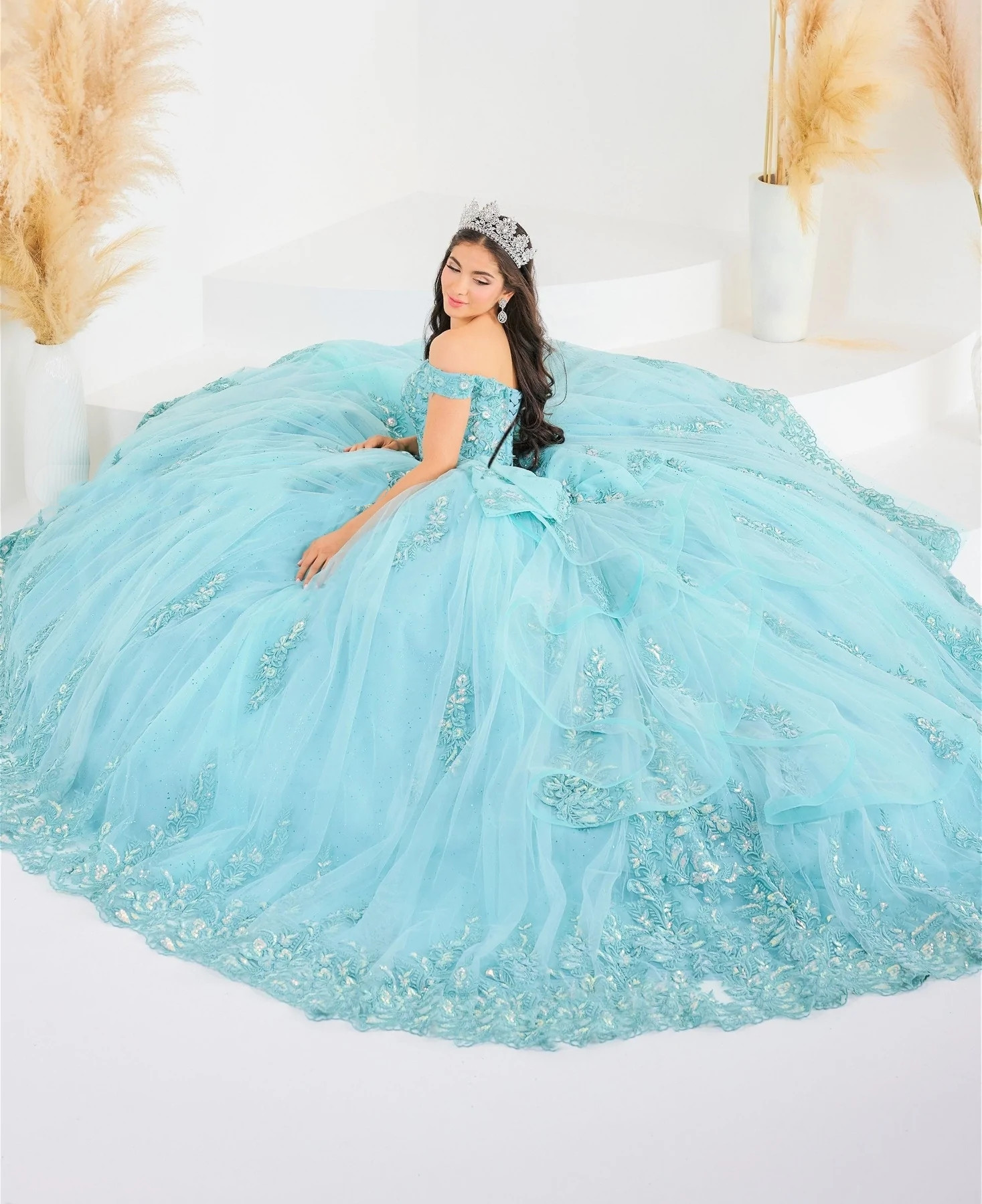 Mexican Quinceanera Dresses Ball Gown Off The Shoulder Appliques Lace Puffy Charro Sweet 16 Dresses 15 Anos