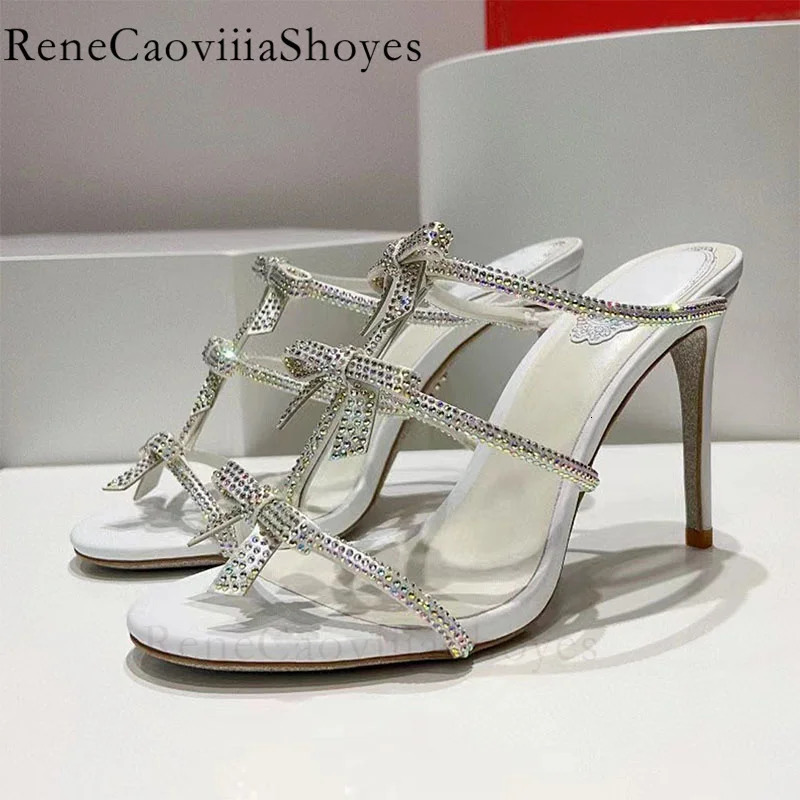 High Heels Crystal Slippers Women Butterfly-knot Rhinestone Party Shoes Female Summer Sexy Runway Gladiator Sandal Woman 240614