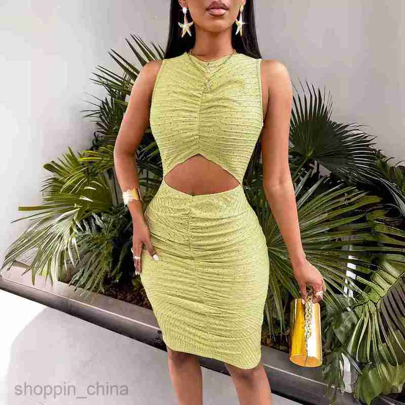 Basic Casual Women Dresses Summer New Women's 24 Year Round Neck Solid Color Hollow Tank Top Pleated Dress