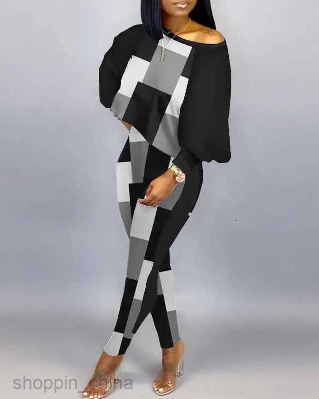 Women's Tracksuits spring new women's long-sleeved round neck off-shoulder fashion casual suit Sets