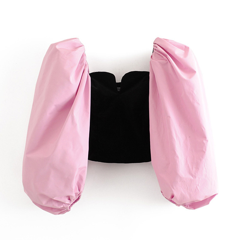 Vintage Stylish Spliced Velvet Short Blouses Women Fashion Back Zipper Smocks Elegant Ladies Long Lantern Sleeve Tops 210520