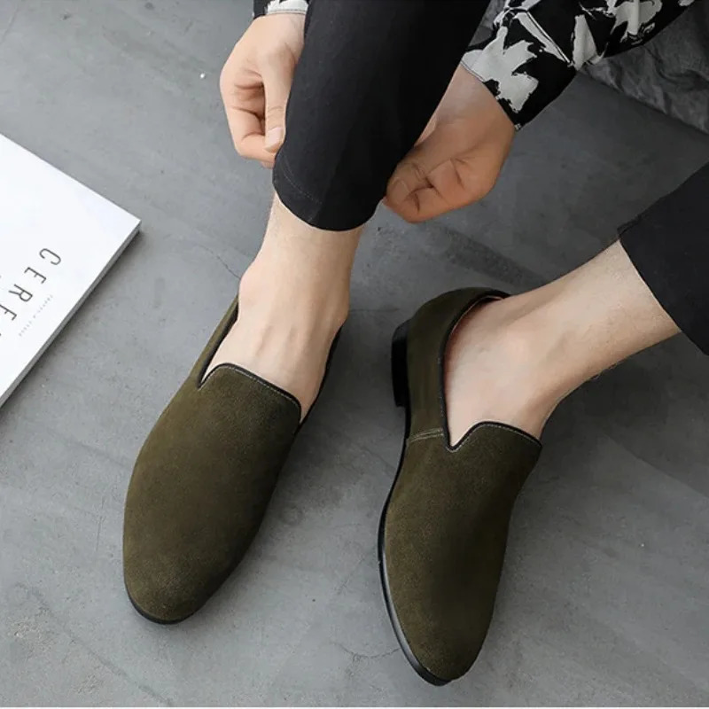 Mens shoes sliding on Loafers black suede solid soft mens shoes casual large size fashionable and breathable blue zapatos hombre 240612