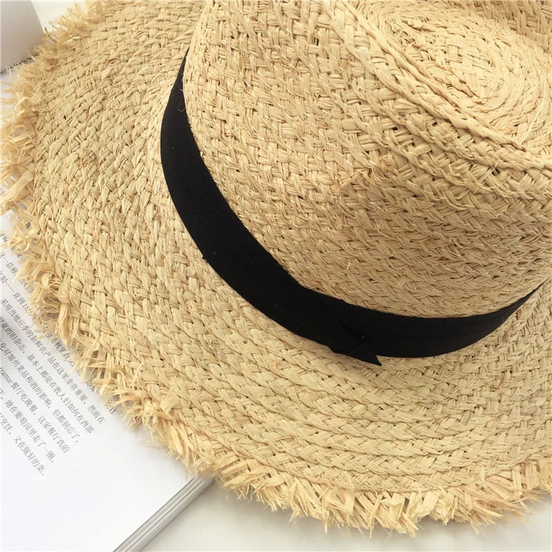 Natural Large Wide Brim floppy hat Raffia jazz Straw Hat Women Summer Fringe Beach Cap hand Weave sun Hat wholesale beach hat 240601