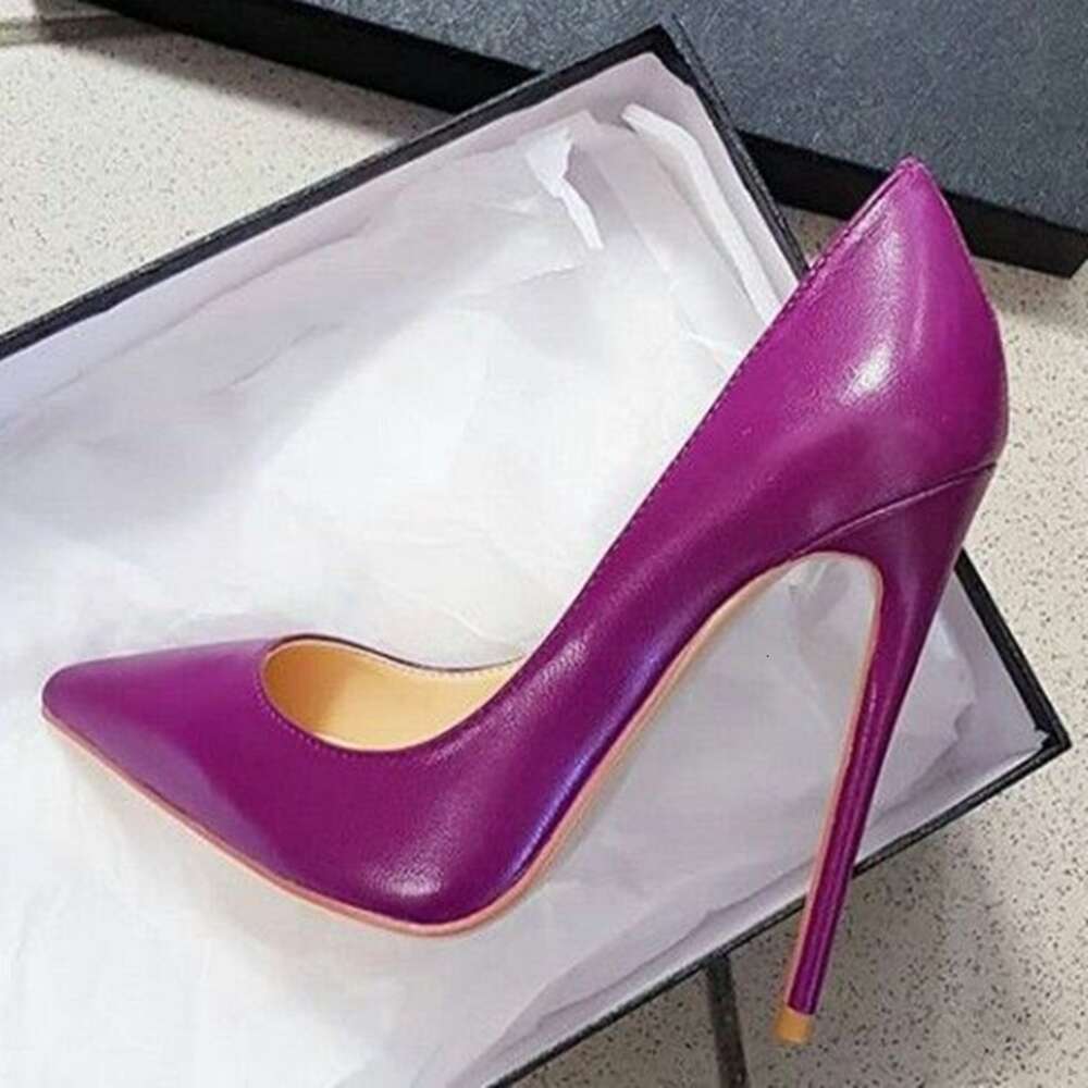 Sexy Matte Leather Stiletto High Heels Pointed Toe Slip-On Shallow Woman Party Shoes 12Cm 10Cm 8Cm Size46 Banquet Pumps