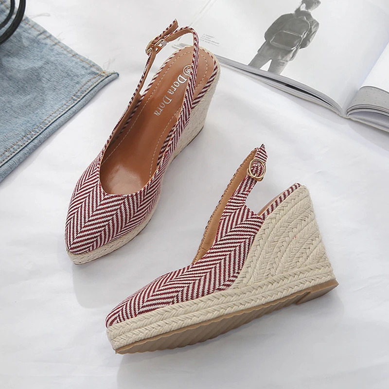 ZUZI High Heel Wedge Shoes Latest Fashion Style Womens Sandals Pointed Toe Slippers Womens High Heels Espadrilles Straw 240612