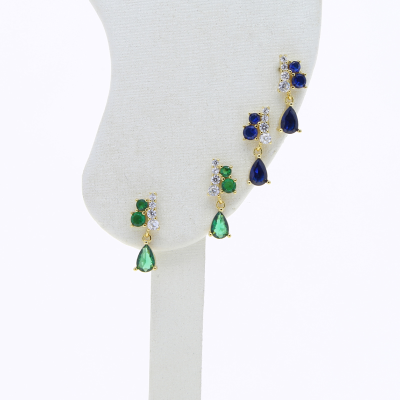 2024 Blue Green Pear CZ Sterg Sier Drop Earrings | Wedding Jewelry