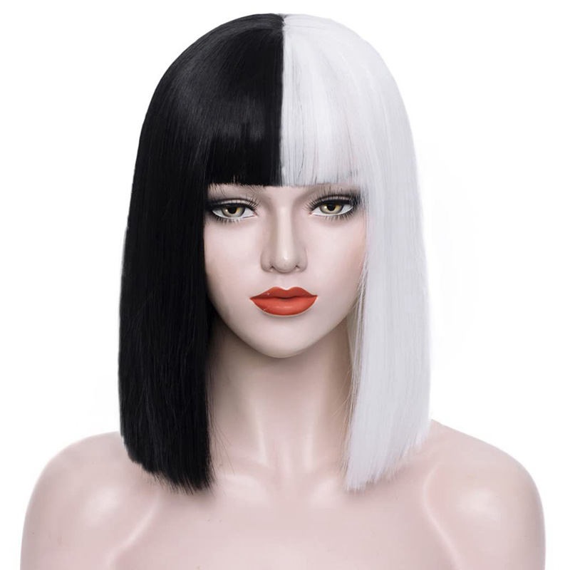Synthetic Mechanism Bob Wig 12inch Silky Straight Chemical Fiber Wigs Black Pink Blue Color Straight Bang