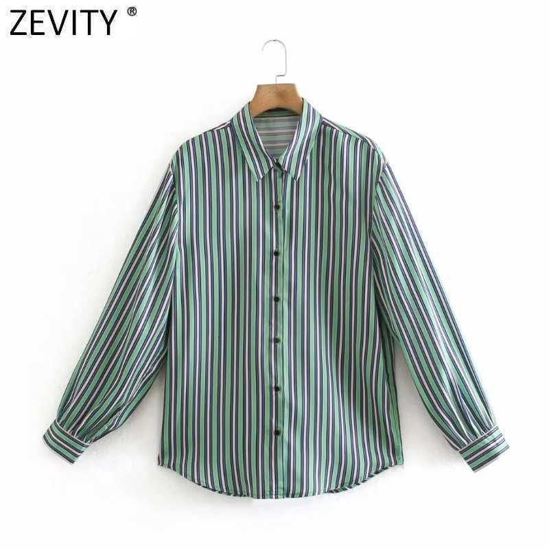 Women Vintage Patchwork Striped Print Casual Smock Shirt Blouses Office Lady Single Breasted Roupas Femininas Blusas Tops LS9234 210603