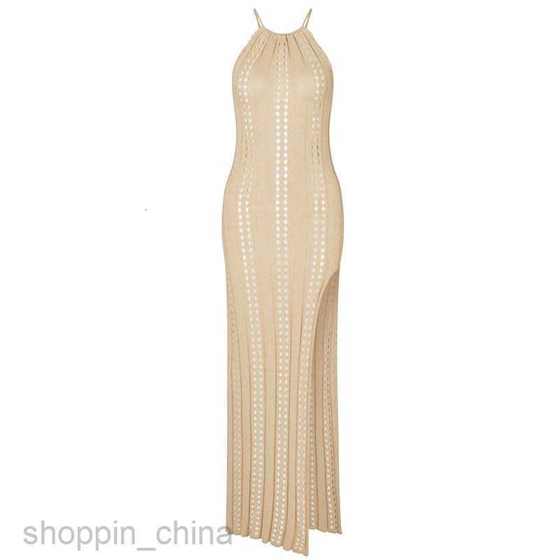 Basic Casual Women Dresses New camisole beach skirt solid color sleeveless knitted hollow out swimsuit vacation sexy slit dress