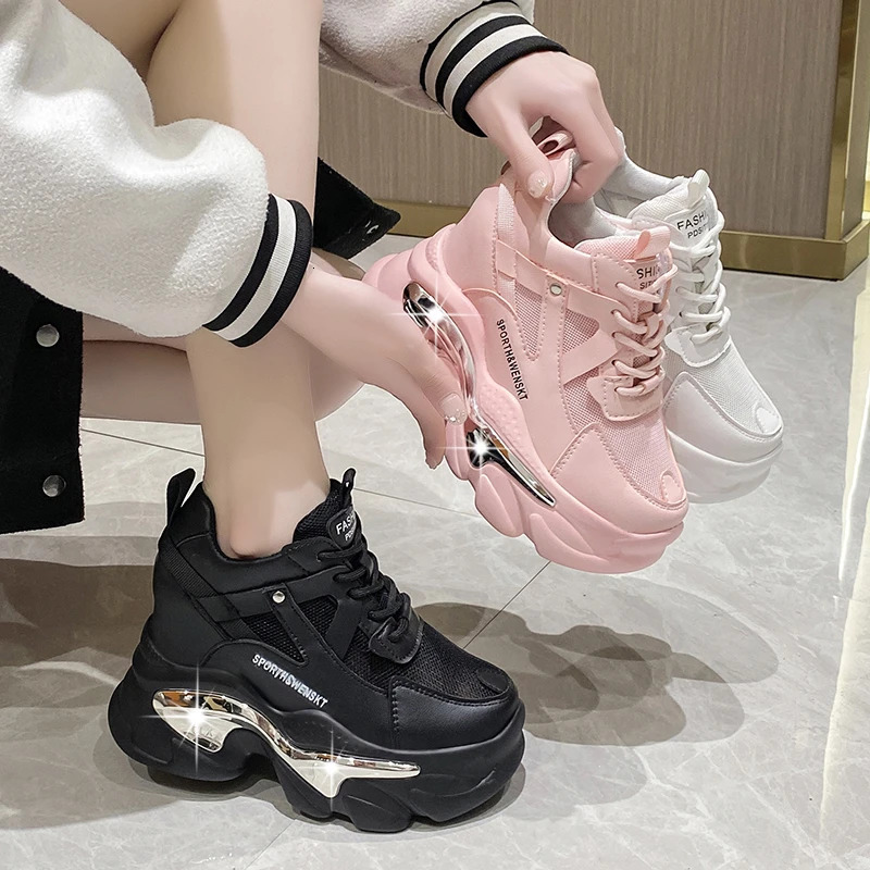 Womens Short and Fat Sports Shoe Platform Ulzzang Sports Shoes Summer Thick Sole Breathable Mesh Casual Shoes 11CM High Heel Shoes Womens 240614