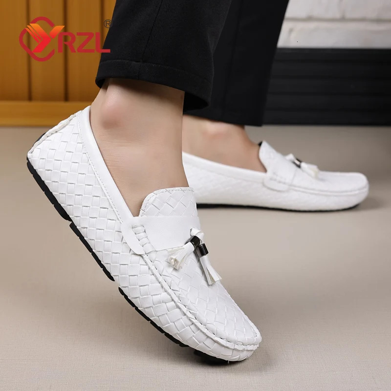 YRZL white canvas mens handmade leather canvas shoes slide on comfortable Mokasins large-sized 48 mens shoes in leisure driving apartments 240612