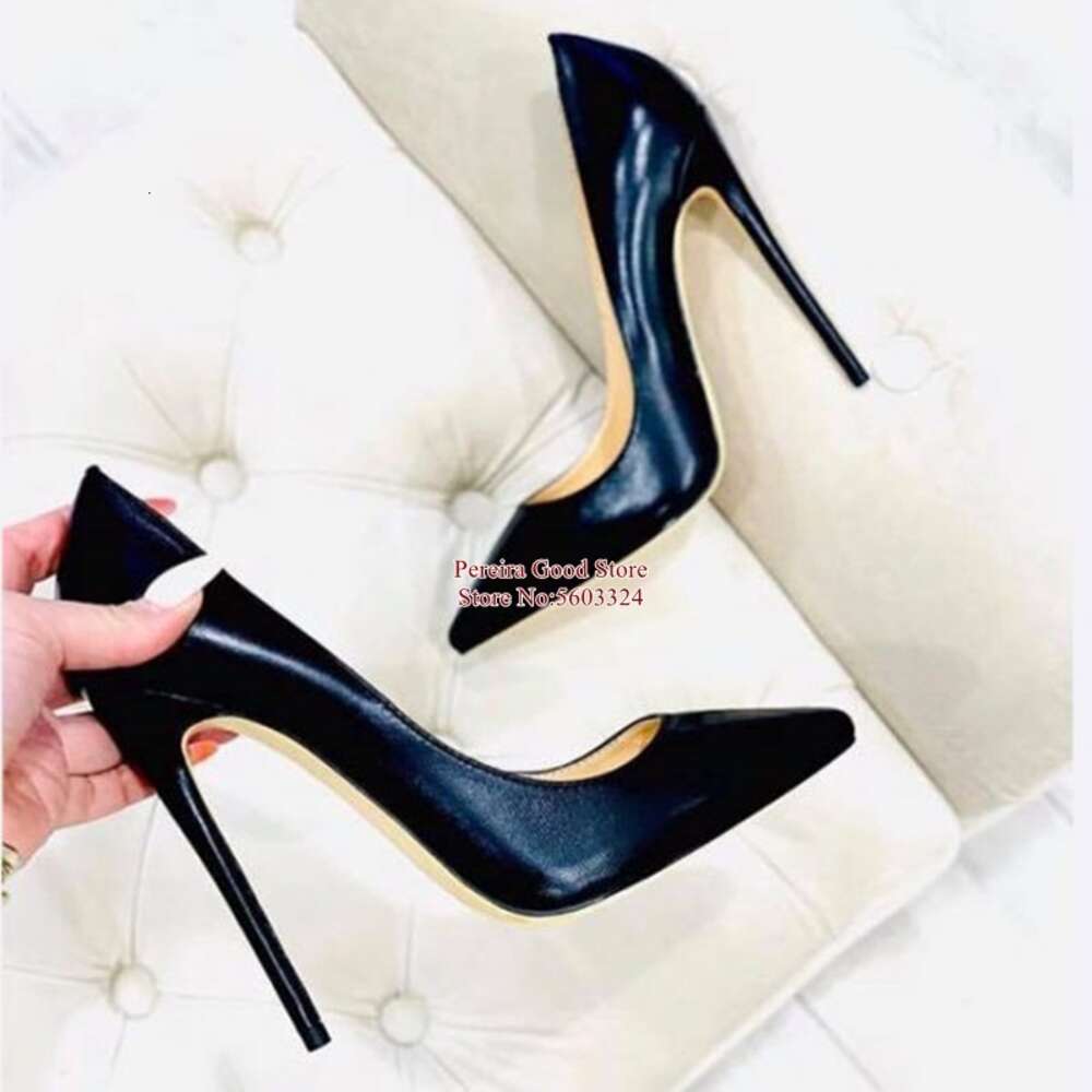 Sexy Matte Leather Stiletto High Heels Pointed Toe Slip-On Shallow Woman Party Shoes 12Cm 10Cm 8Cm Size46 Banquet Pumps