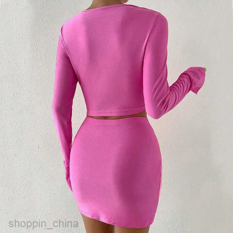 Two Piece Dress Sets Women's clothing autumn/winter new short long sleeved t-shirt elastic waist bag hip short skirt two-piece set