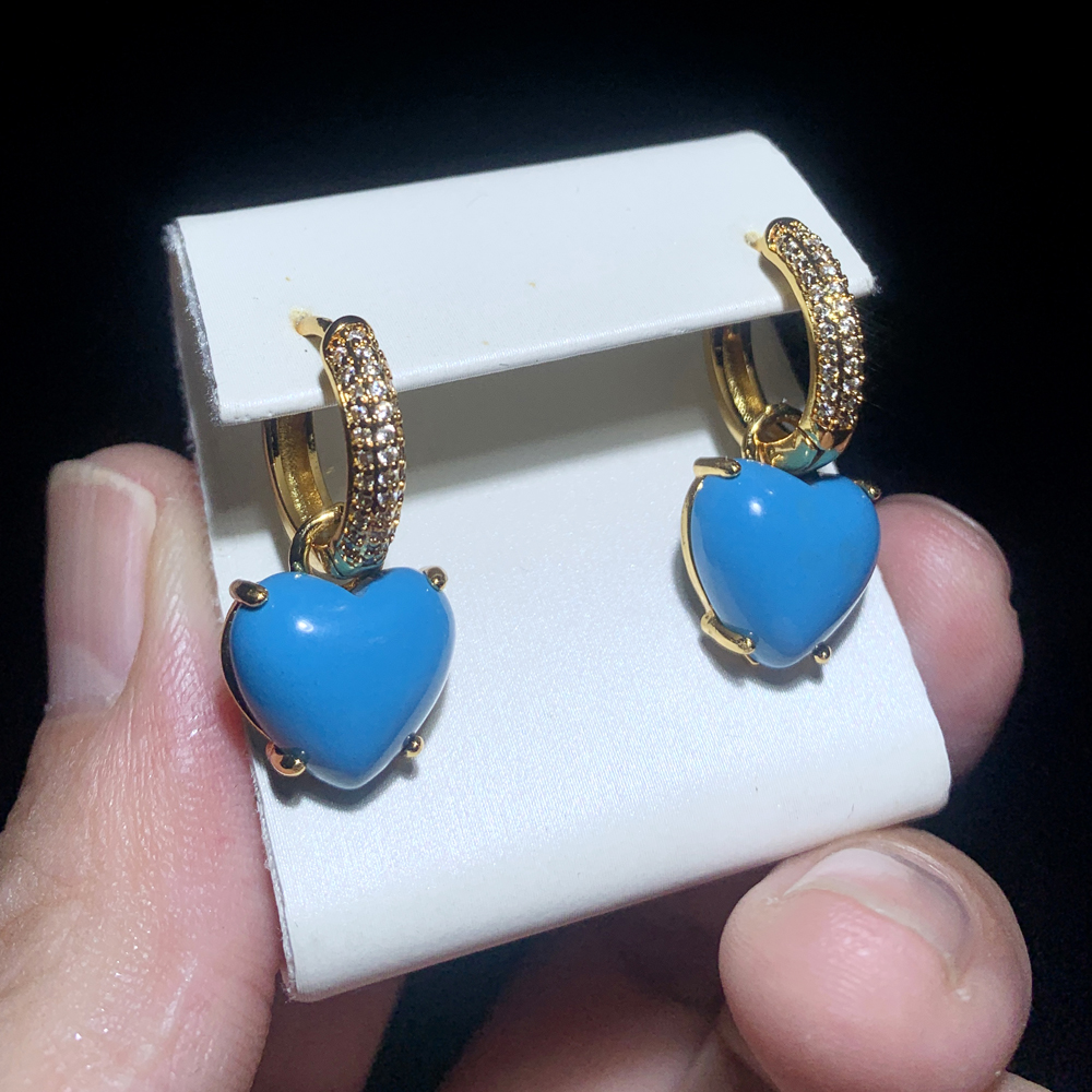 Micro Pave Bg Geometric CZ Turquoise Heart Earrings 2024 - Gold Plated Fashion Jewelry for Women
