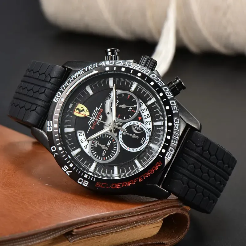 WristWatches for Men 2023 New Mens Watches Six stitches All dial work Quartz Watch Ferrar Top Luxury Brand Chronograph clock Rubber Belt fashion F1 racing car Type one