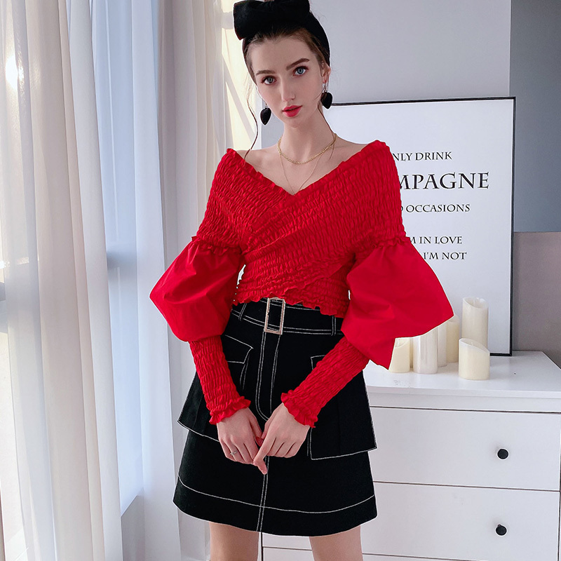 Dabuwawa Asymmetrical Neck Off Shoulder Solid Shirts Women Slim Fit Party Sexy Pullover Lantern Sleeve Blouses Female DT1AST030 210520