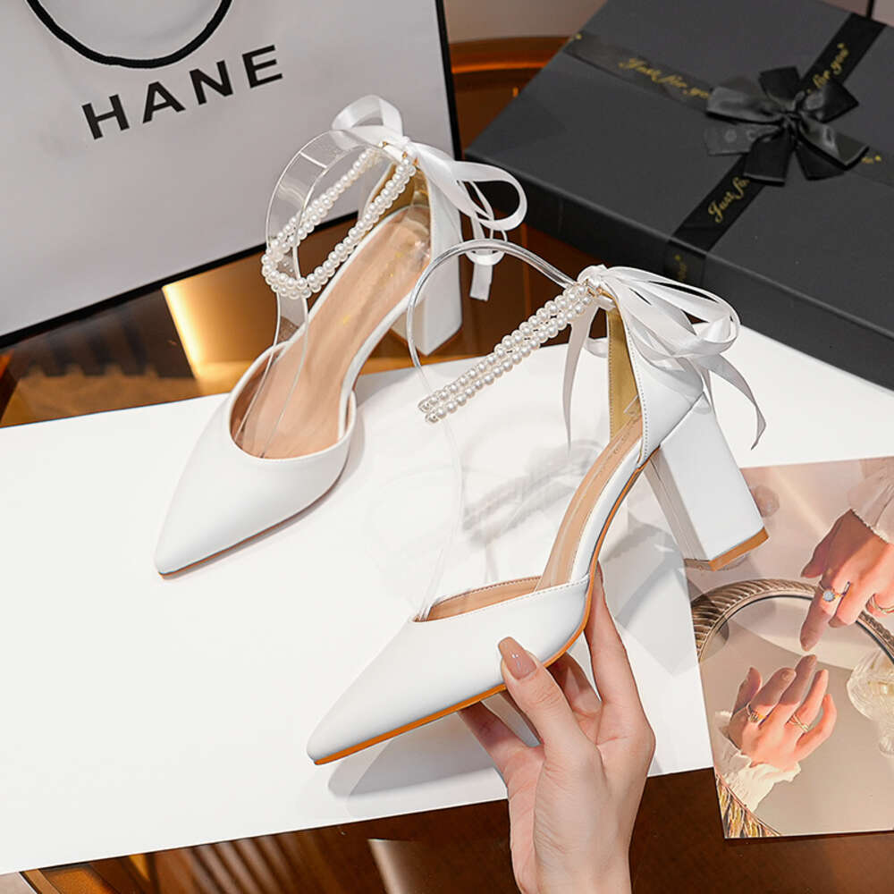 Baoyafang White Iovry Bridal Wedding Shoes Women Pointed Toe Party Shoes Ankle Strap Spring Autumn Buckle Ladies Shoe High Pumps