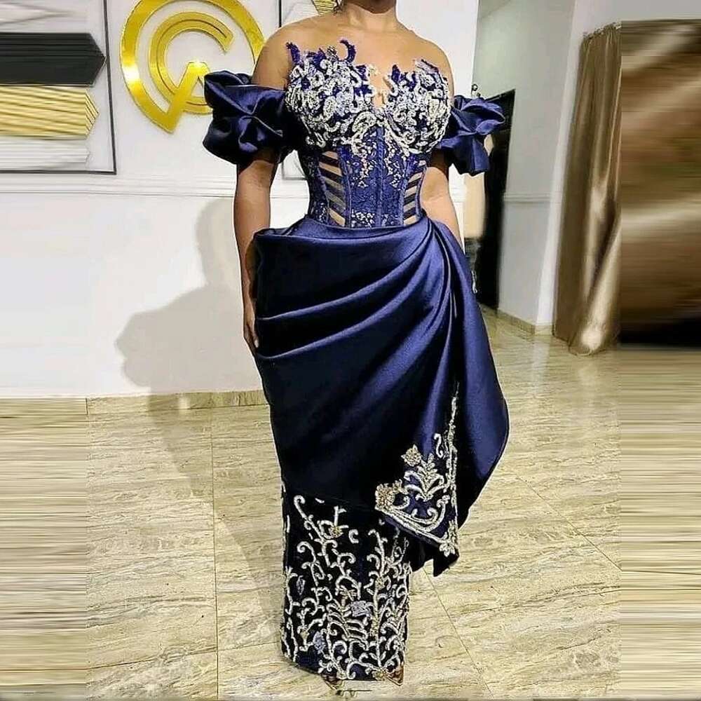 Vintage Embroidered Lace Aso Ebi Evening Dresses Nigerian African Formal Ocn Dress Satin Beaded Long Prom Gowns Custom Made