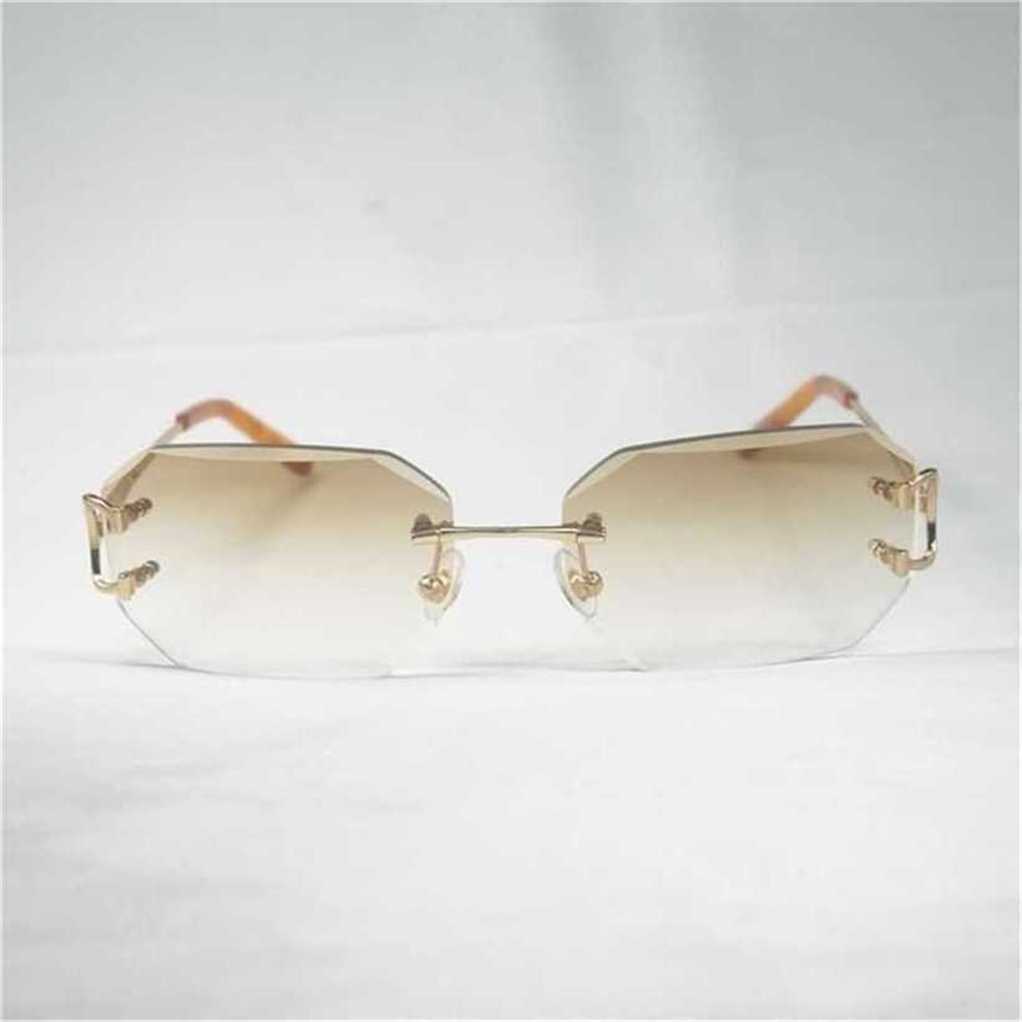 Designer's new style sunglasses Vintage Rimless Wire Men Eyewear Women For Summer Diamond Cutting Clear Metal Frame Oculos