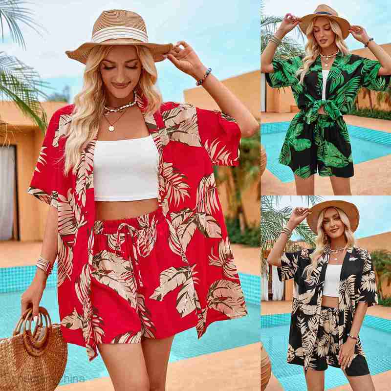 Women's Tracksuits Summer New Women's Fashion Print Leisure Holiday Style Cardigan Shorts Set Sets