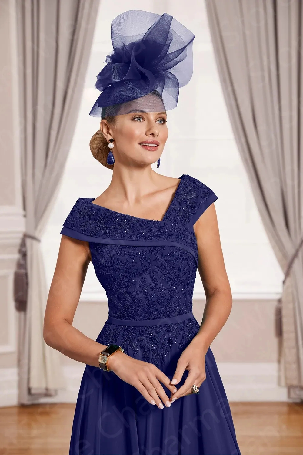 Elegant Hunter Chiffon Mother Of The Bride Dresses Lace Appliques Sequins Beaded Ankle Length A-Line Wedding Guest Dress V-Neck Groom Mom Formal Wear 