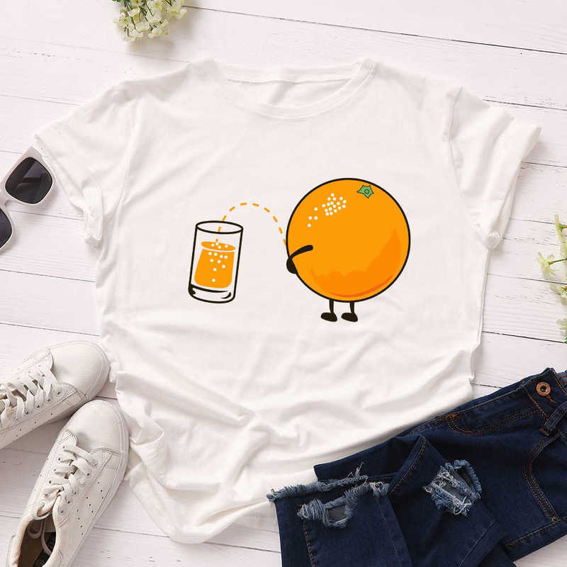 Funny Orrange 100% Cotton Women T-Shirt Casual Loose O-Neck Short Sleeve Harajuku Female Tees W740 210526