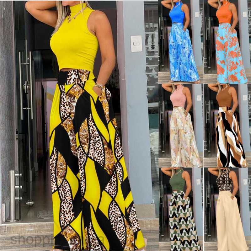 Women's Tracksuits Autumn New Women's Two Piece Tank Top Printed Long Set for Women Sets
