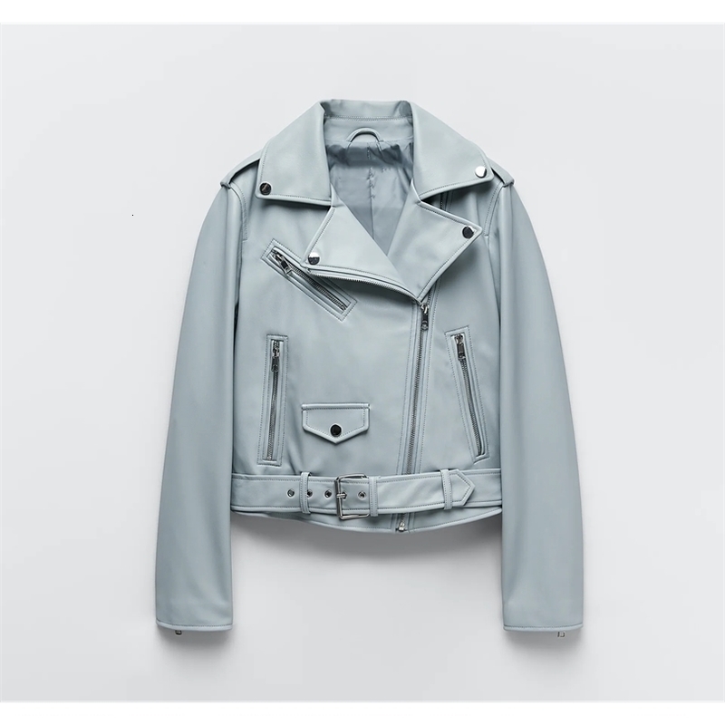 Womens Jackets Spring and Autumn belt detachable epaulet motorcycle jacket leather jacket 220901