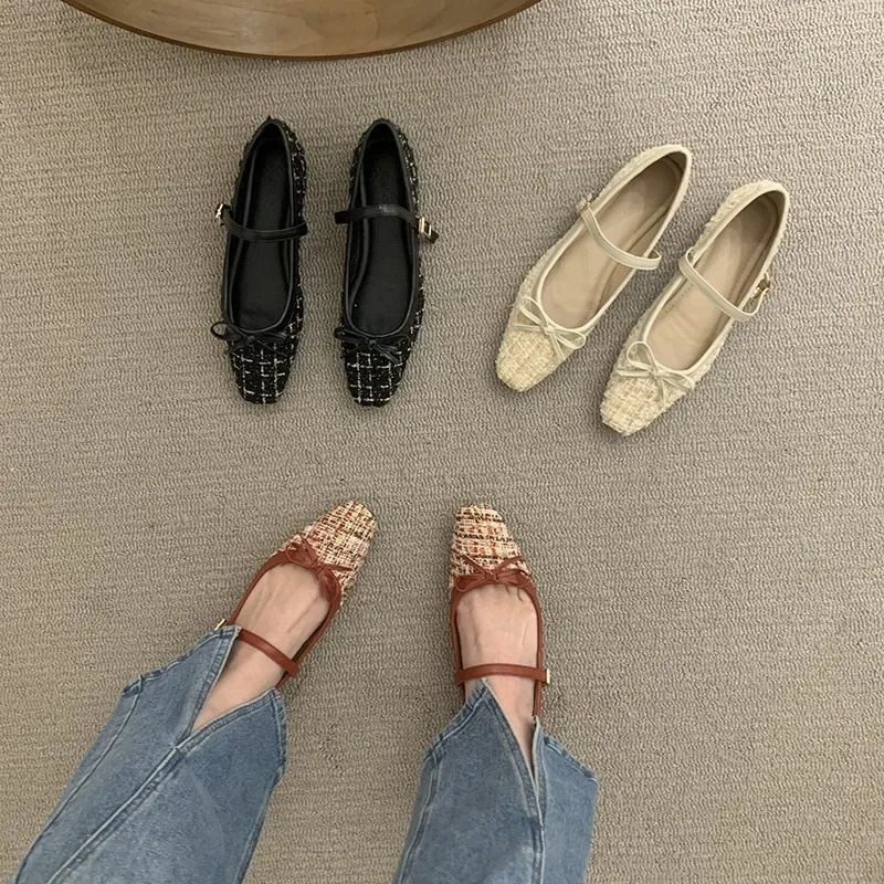 Elegant Loafers Shoes Spring Womens Buckle Soft Sole Single Shoes Womens Fashion Round Toe Grandma Flat Shoes 240614