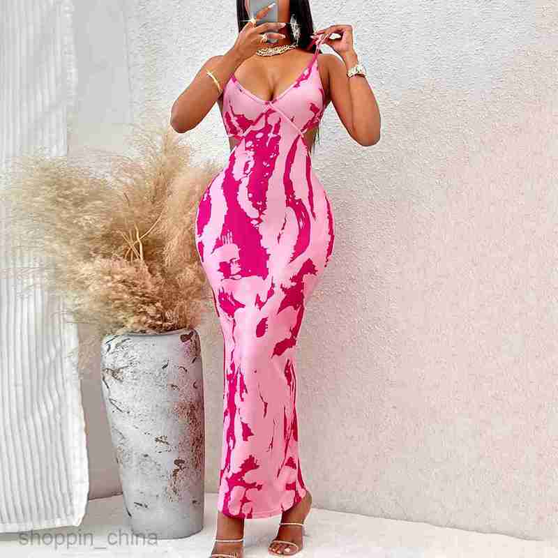 Basic Casual Women Dresses Summer New Women's Sexy Style Printed Women's Sling Wrap Hip Dress Long Dress