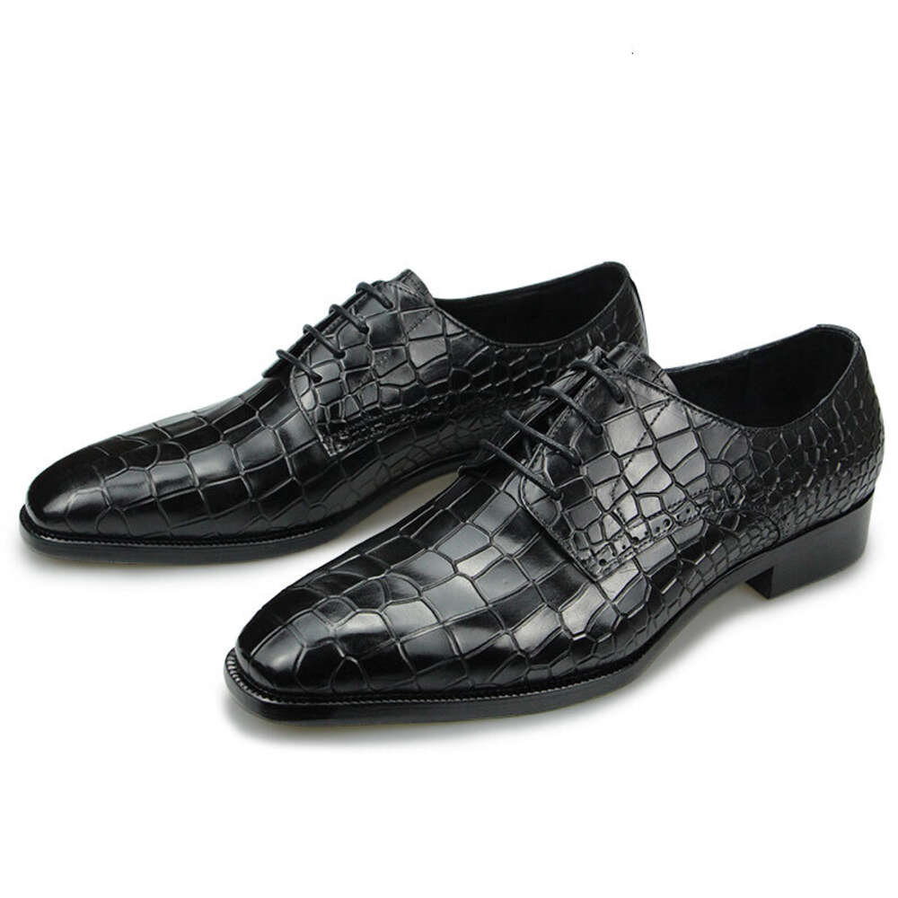 Top Grade Mens Dress Party Shoes Men's Fashion Alligator Printing Zapatos De Hombre Genuine Leather