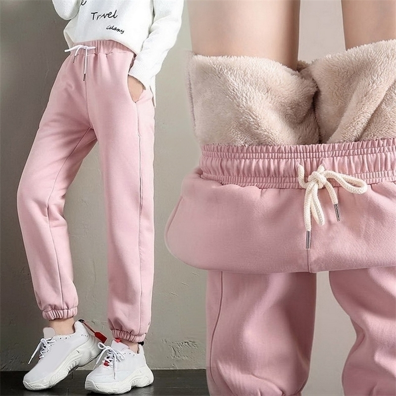 Womens Pants Capris Winter Women Thicken Pants Gym Sweatpants Solid Color Warm Leggings Female Casual Elasticity Loose Sports Fleece Trousers 221007