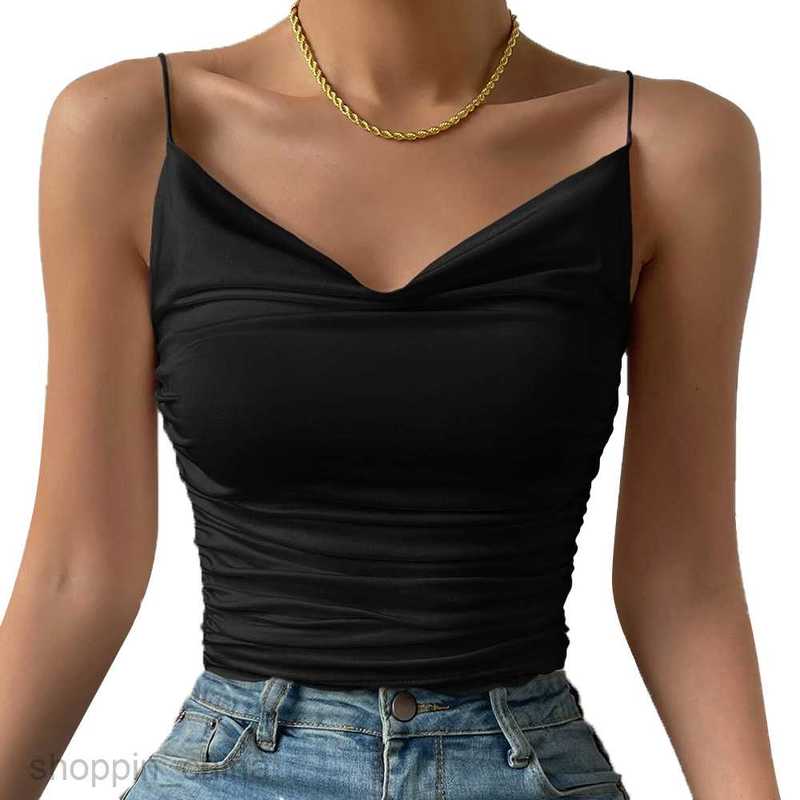 Women's T Shirt Autumn/Winter New Women's Slim and Elegant Swinging Neck Knitted Elastic Sling Top tees tops