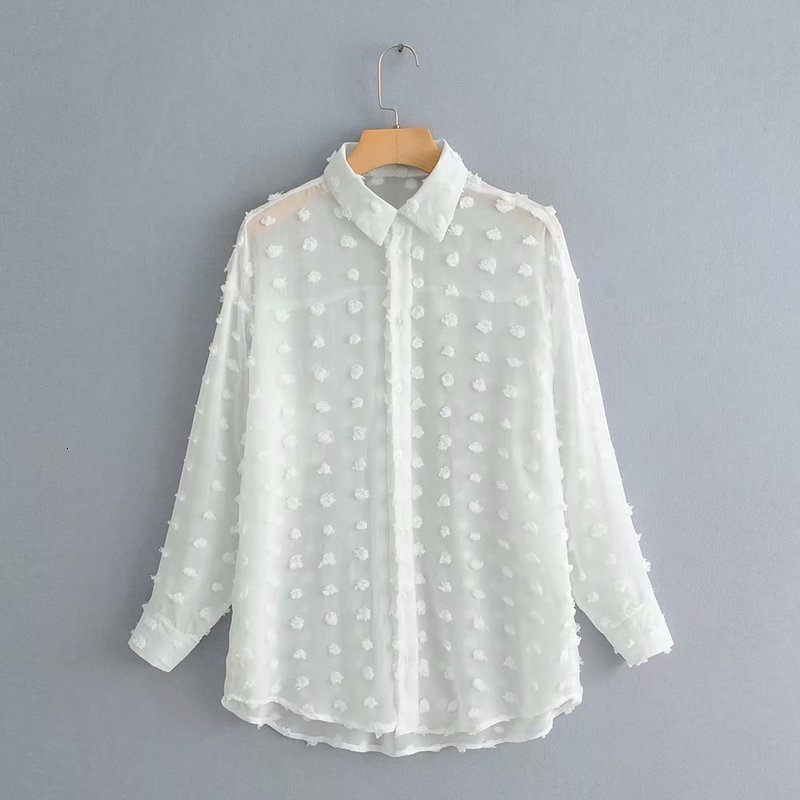 Stylish Chic Snowflake Pompom Decoration Blouse Fashion Women Lapel Collar Lantern Sleeve Shirts Casual Ladies Tops Blusas Mujer 210520