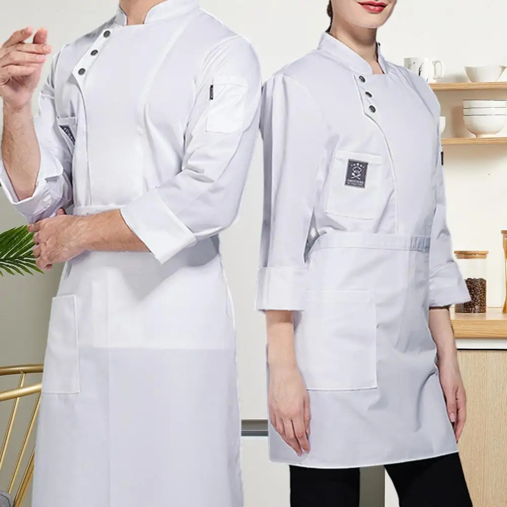 est Solid Mens Chef Jacket Short Long Sleeve Chef Coat Restaurant Bakery Catering Work Wear Coat Women Kitchen Cook Clothing 240604