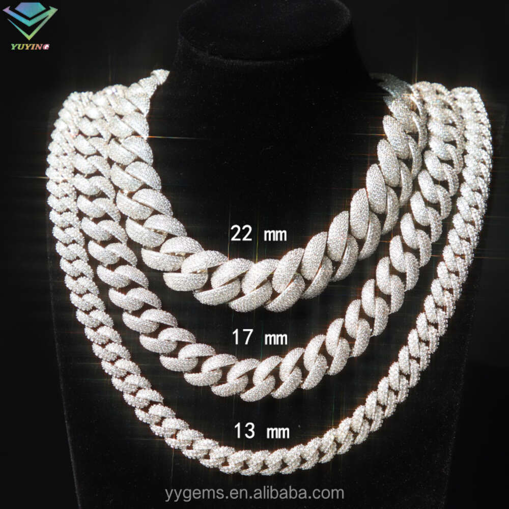 Yu Ying Iced Out 6mm-13mm Vvs Moissanite Dia S Sterling Sier Cuban Link Chain for Mens Hiphop Jewlery