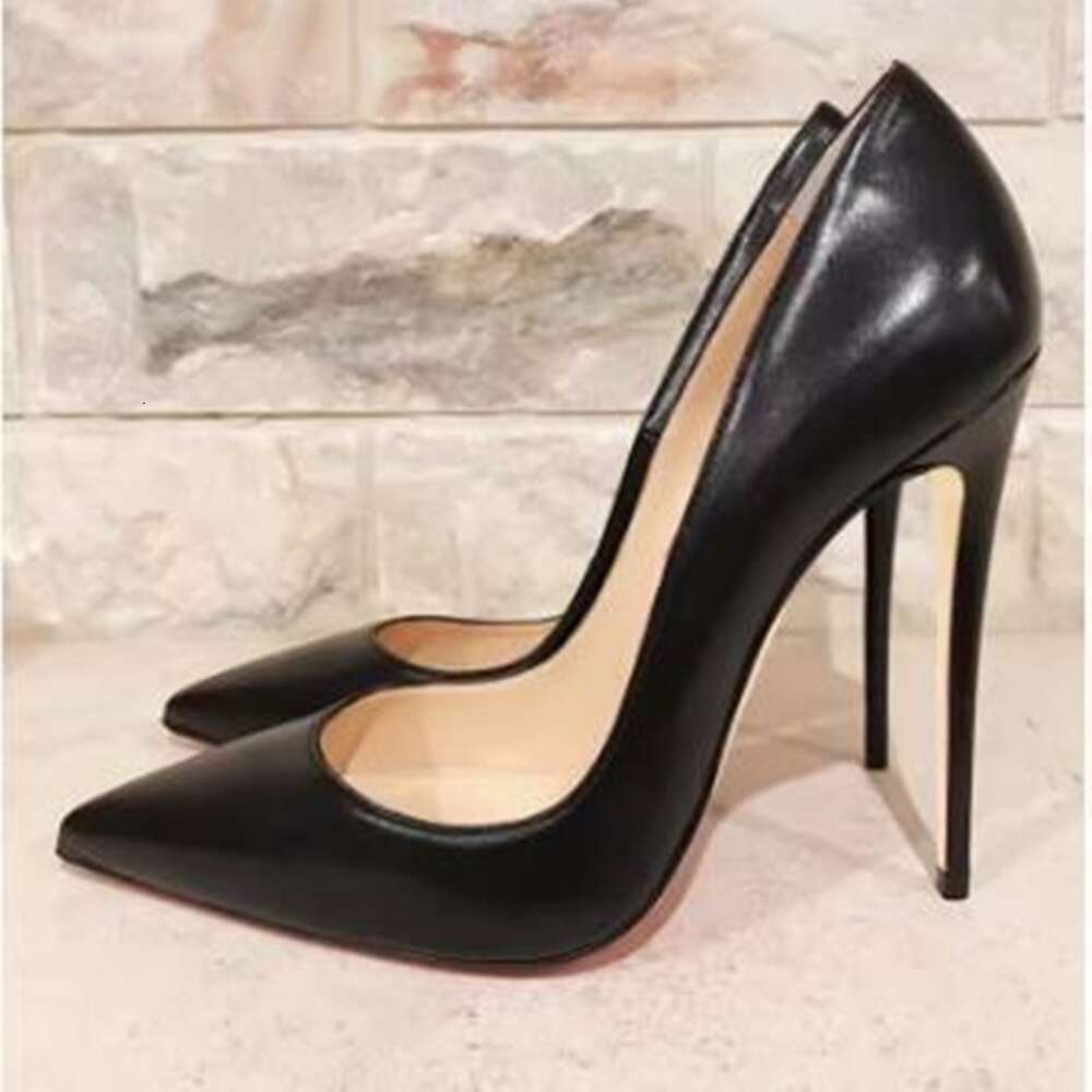 Sexy Matte Leather Stiletto High Heels Pointed Toe Slip-On Shallow Woman Party Shoes 12Cm 10Cm 8Cm Size46 Banquet Pumps