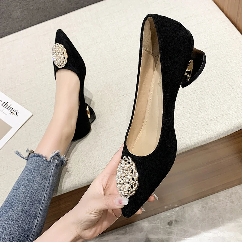 Womens Pump Solid Dot Toe Plush Thick High Heel Rhinestone Decoration Party Shoes Gladiator 35-43 Kopmkp Fashion 240612