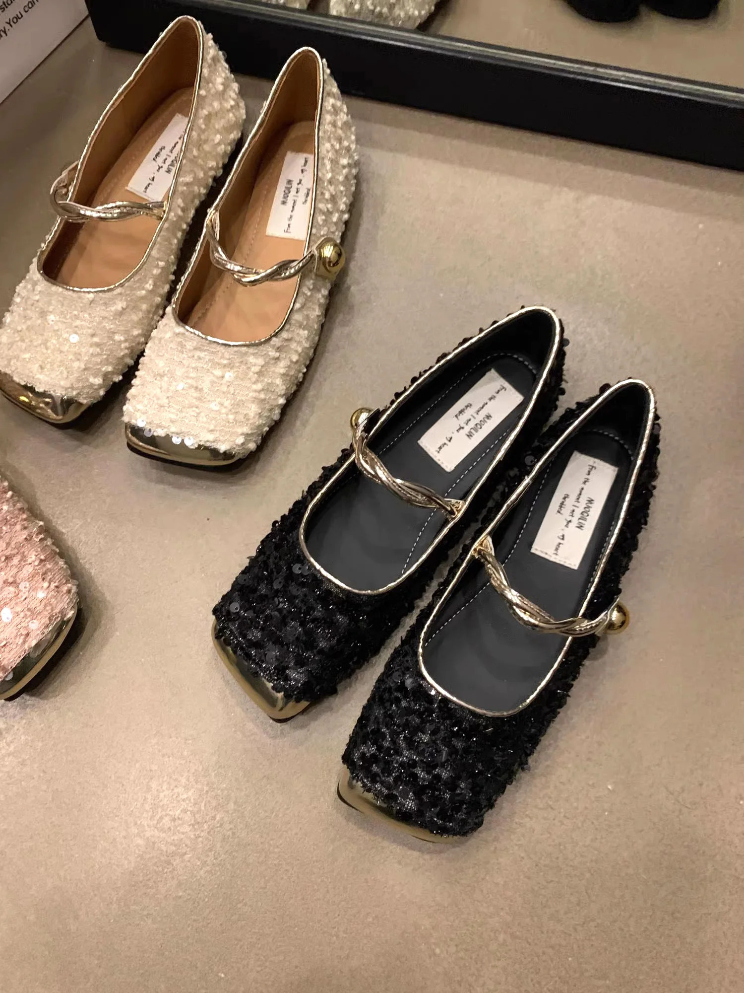 Sparkling Ballet Apartment Womens Costume Tweed Mary Jens Ballet Shoes with sequins on top 240614