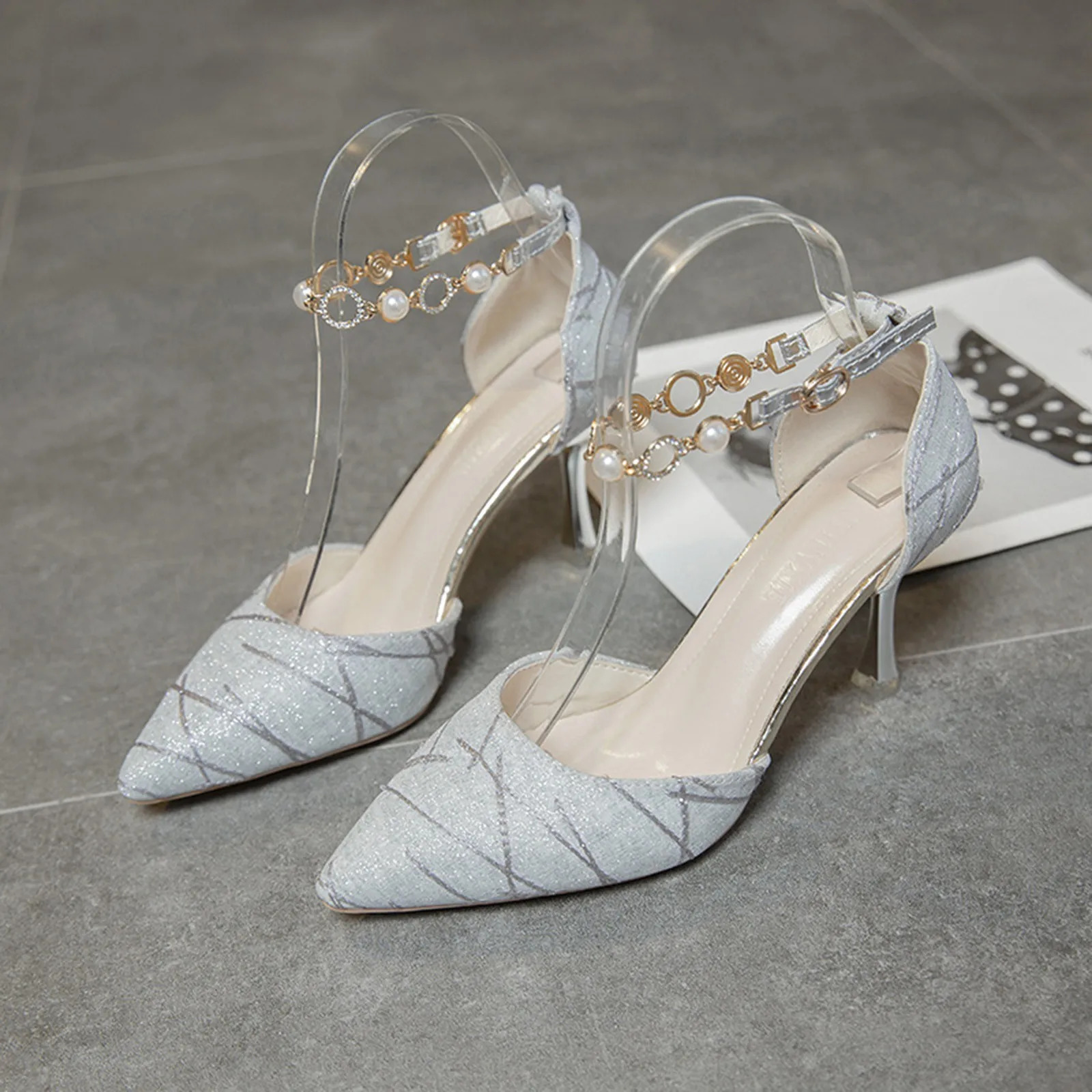 Free delivery for womens breathable lace upper Rhinestone high heels casual sandals elegant womens high heels 240612