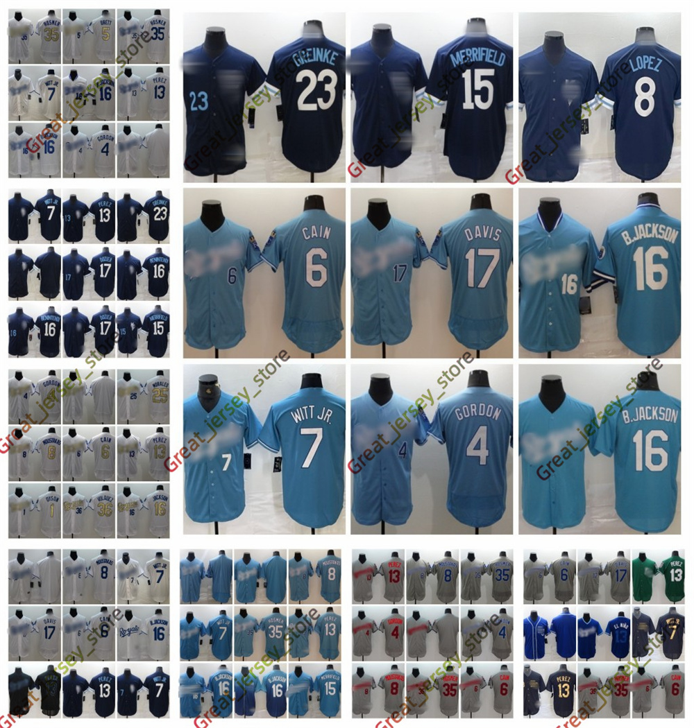7 Bobby Witt Jr. Baseball Jersey Custom Kansas City 13 Salvador Perez KC Royals Zack Greinke Bo Jackson George Brett Hunter Dozier Brad Keller Josh Staumont Kyle Isbel