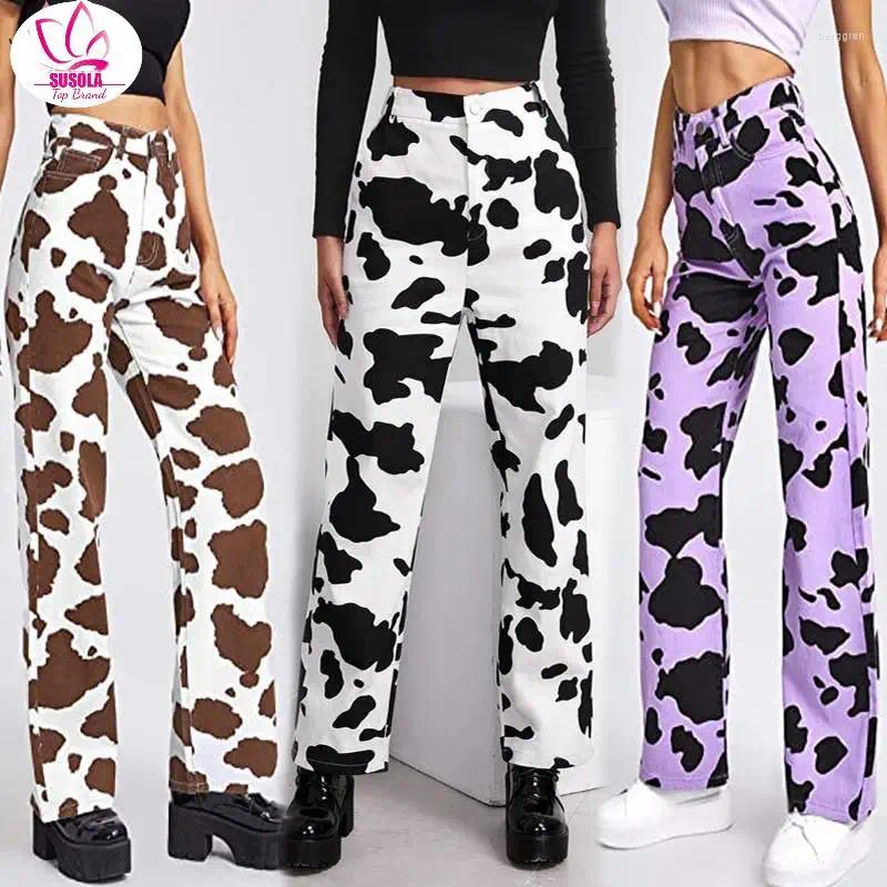 Womens Jeans Milk Cow Print Denim Pant Women High Waist Loose Straight Pants Harajuku Swt Casual Wide Leg Trousers Strtwear Z260313