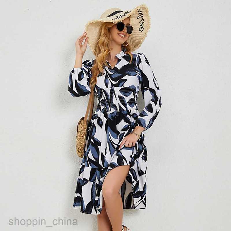 Basic Casual Women Dresses Spring and Autumn Collection Waist Printing Commuter Women's Long sleeved Dress JR2517